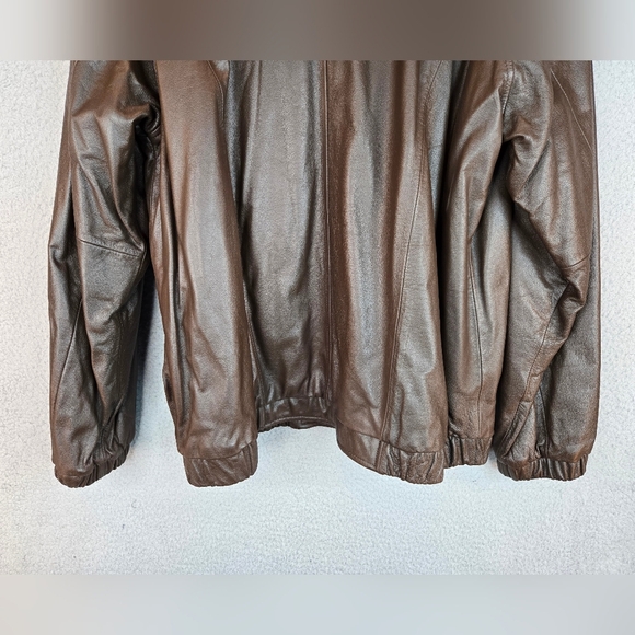 Preston & York Mens Leather Jacket Sz L Chocolate Brown Aviator Look 2 Pockets - Picture 13 of 14